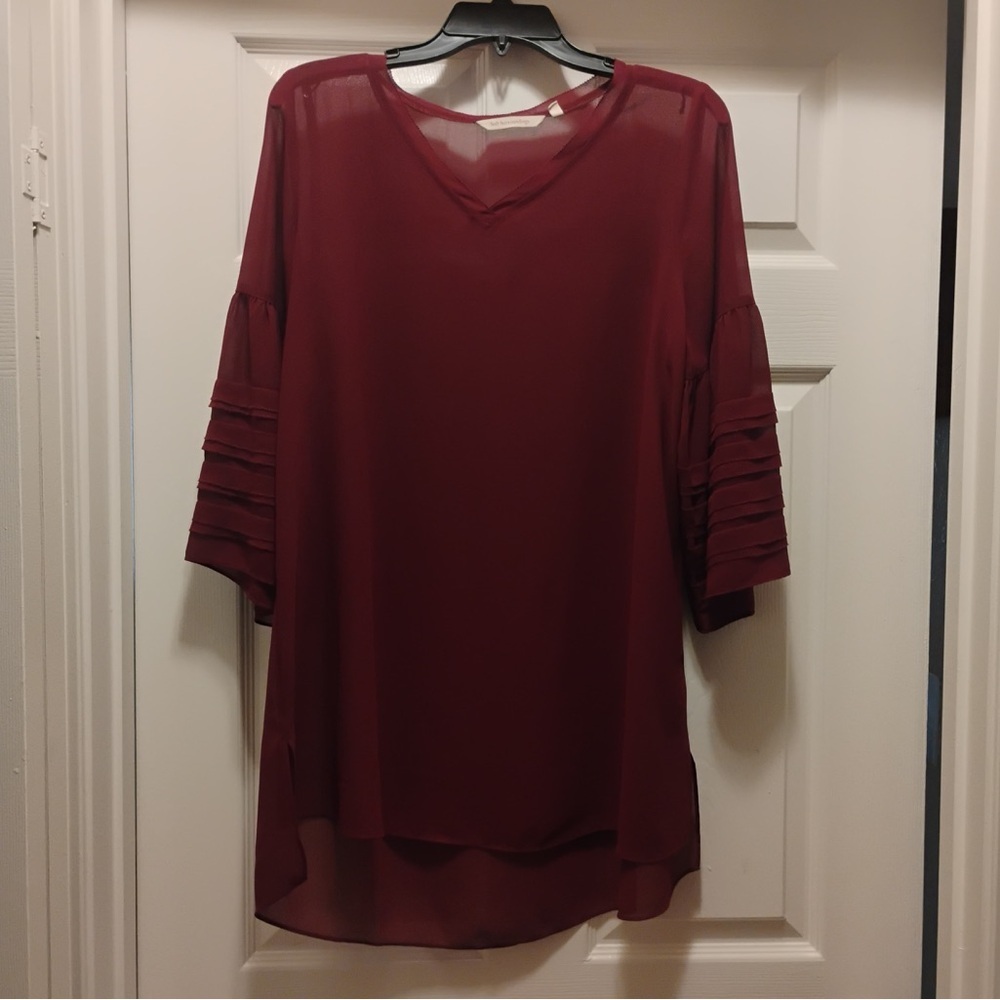 Soft Surroundings Burgundy Sheer Layered Sleeve Blouse Women’s MP